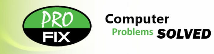 A green and black logo with the words pro computer problems solved.